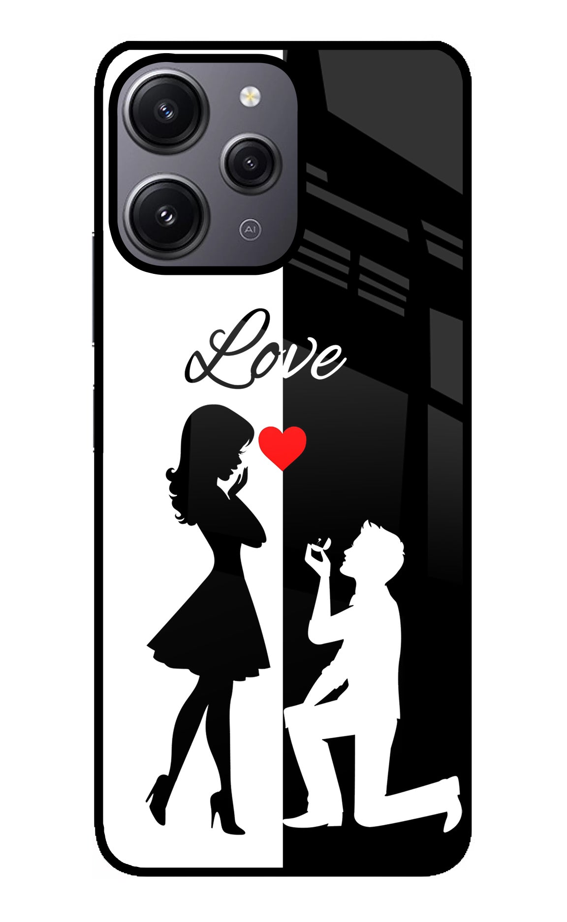 Love Propose Black And White Redmi 12 4G Glass Case