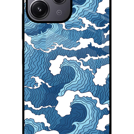 Blue Waves Redmi 12 4G Glass Case Back Cover by Casekaro