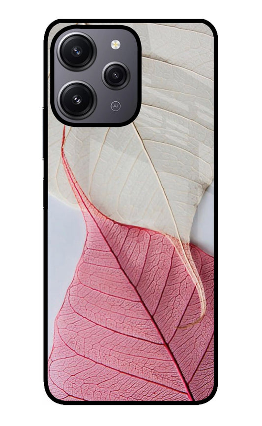 White Pink Leaf Redmi 12 4G Glass Case