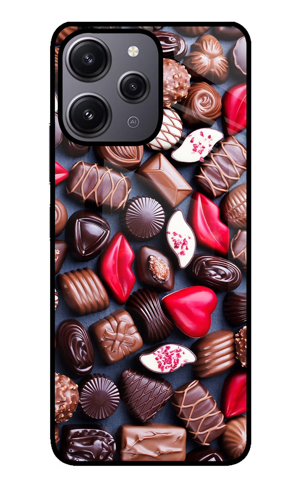 Chocolates Redmi 12 4G Glass Case Back Cover by Casekaro