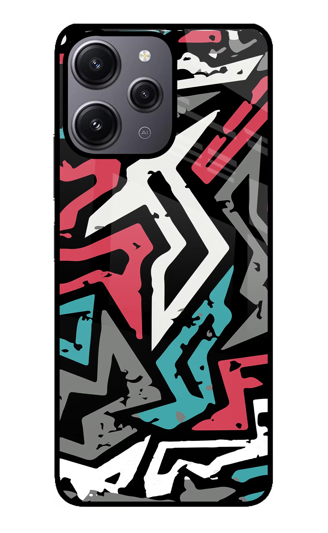 Geometric Graffiti Redmi 12 4G Glass Case Back Cover by Casekaro