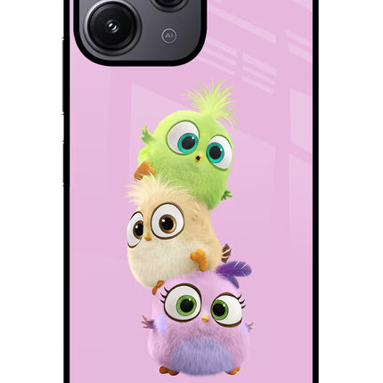 Cute Little Birds Redmi 12 4G Glass Case Back Cover by Casekaro