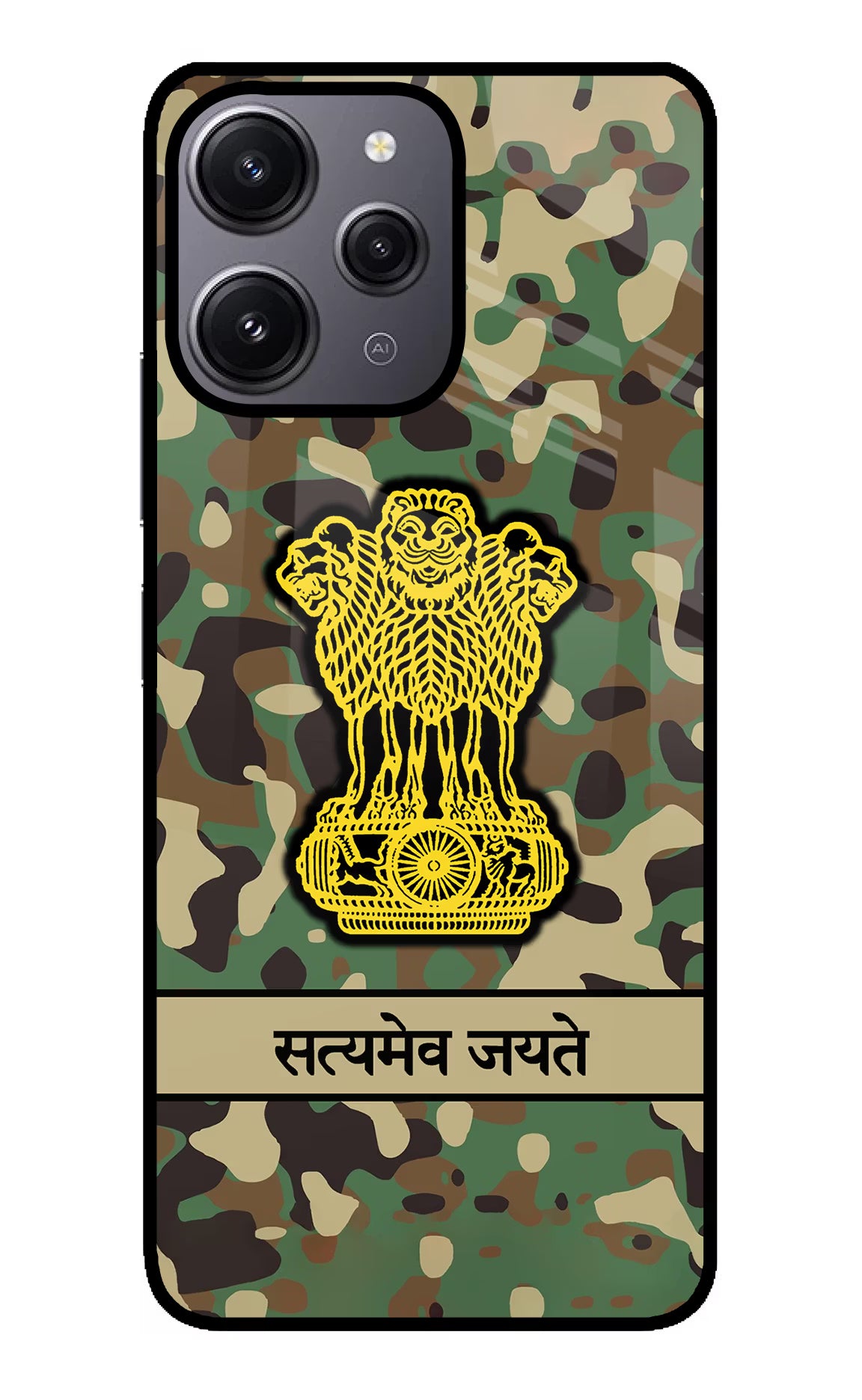 Satyamev Jayate Army Redmi 12 4G Glass Case Back Cover by Casekaro