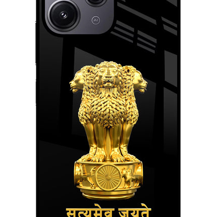 Satyamev Jayate Golden Redmi 12 4G Glass Case Back Cover by Casekaro