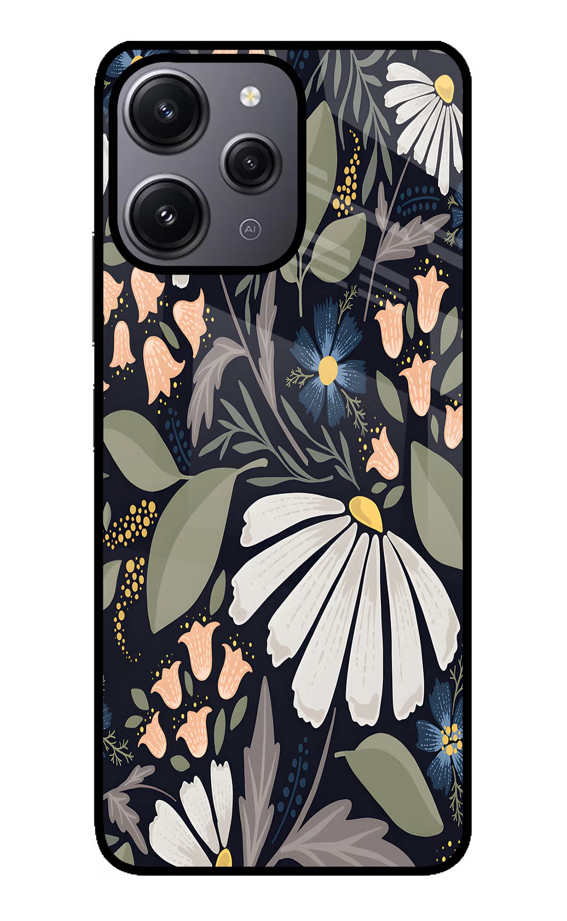 Flowers Art Redmi 12 4G Glass Case Back Cover by Casekaro