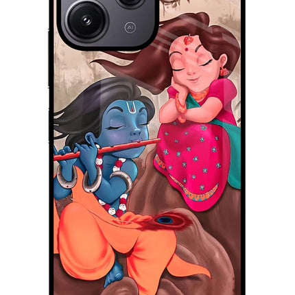 Radhe Krishna Redmi 12 4G Glass Case Back Cover by Casekaro