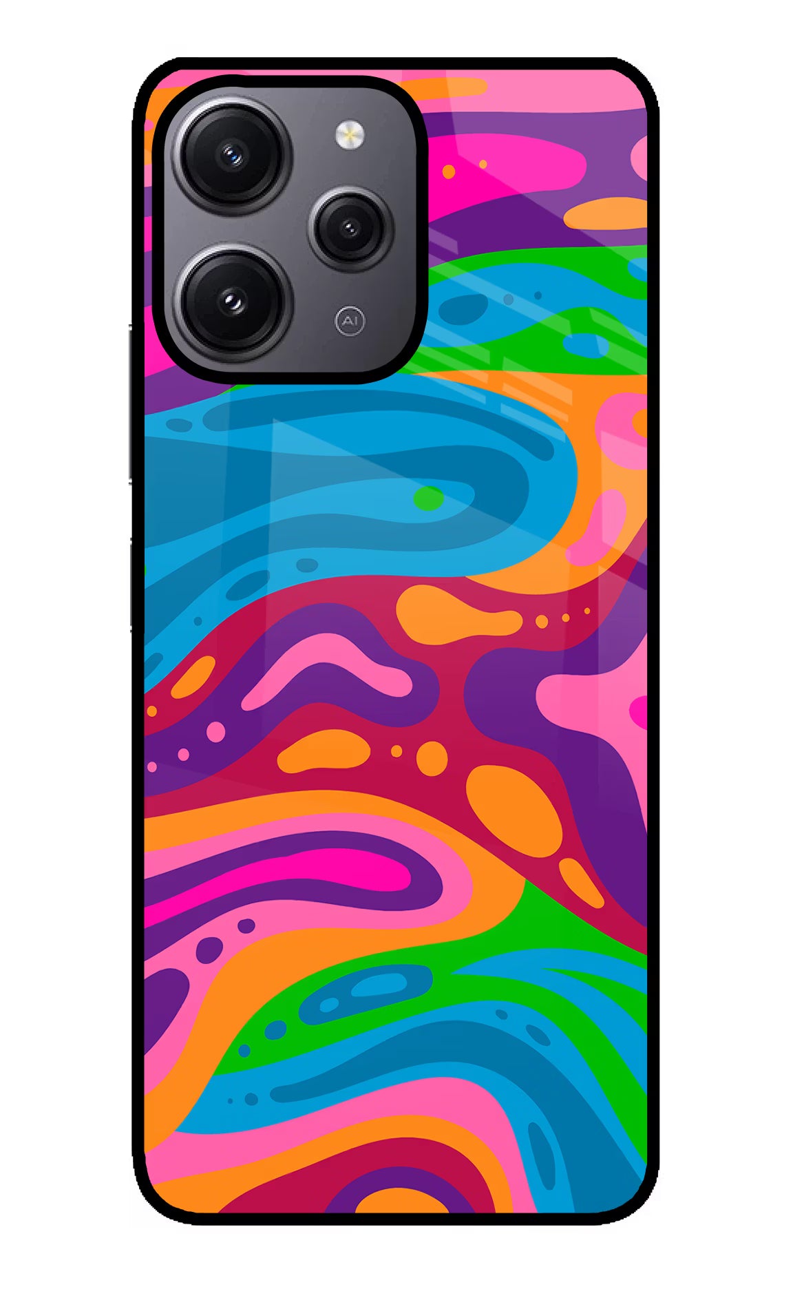 Trippy Pattern Redmi 12 4G Glass Case Back Cover by Casekaro