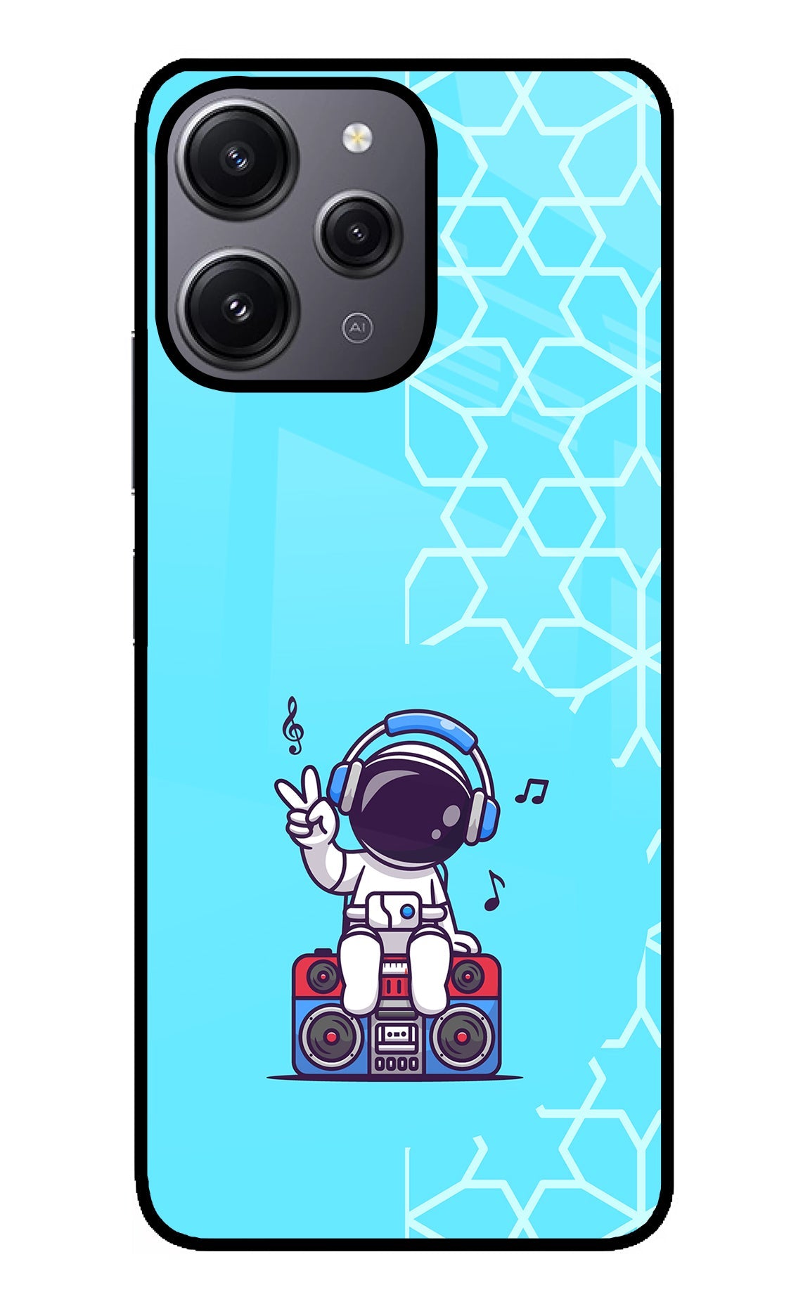 Cute Astronaut Chilling Redmi 12 4G Glass Case