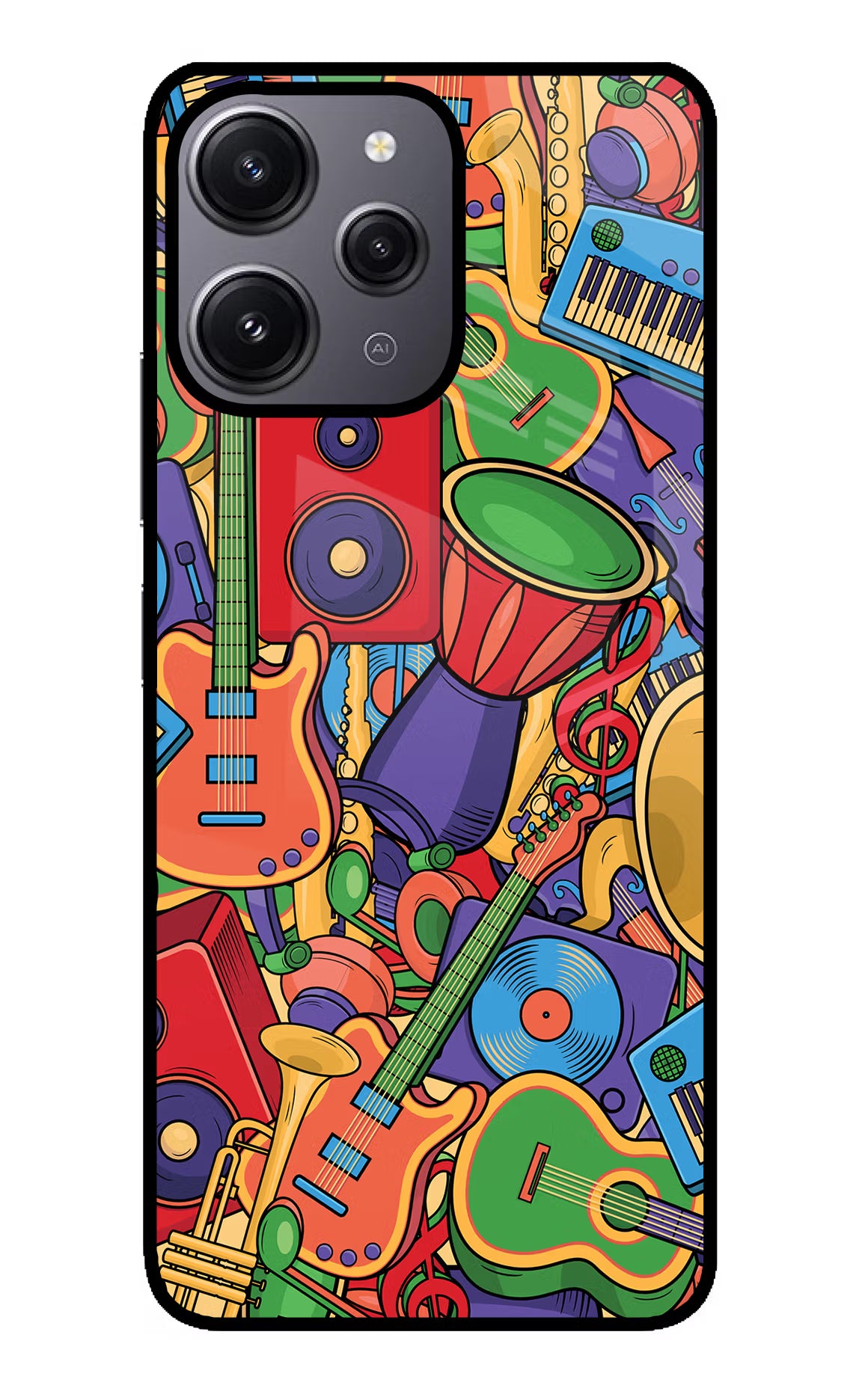 Music Instrument Doodle Redmi 12 4G Glass Case Back Cover by Casekaro