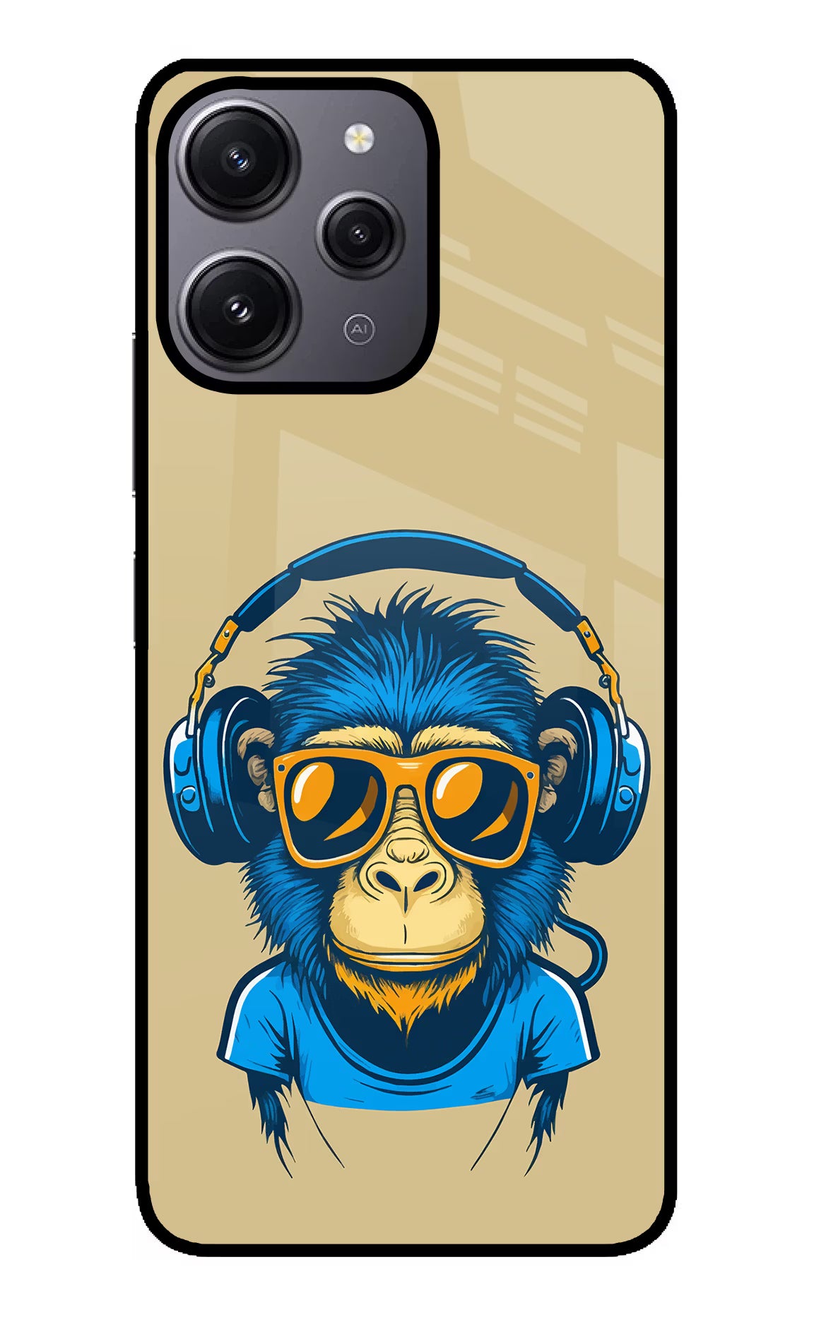Monkey Headphone Redmi 12 4G Glass Case Back Cover by Casekaro