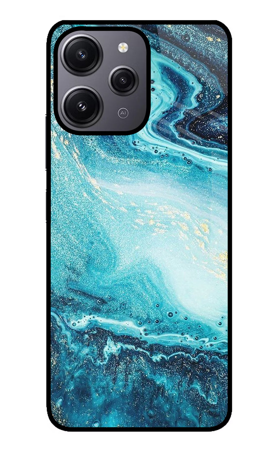 Blue Glitter Marble Redmi 12 4G Back Cover, Glass case