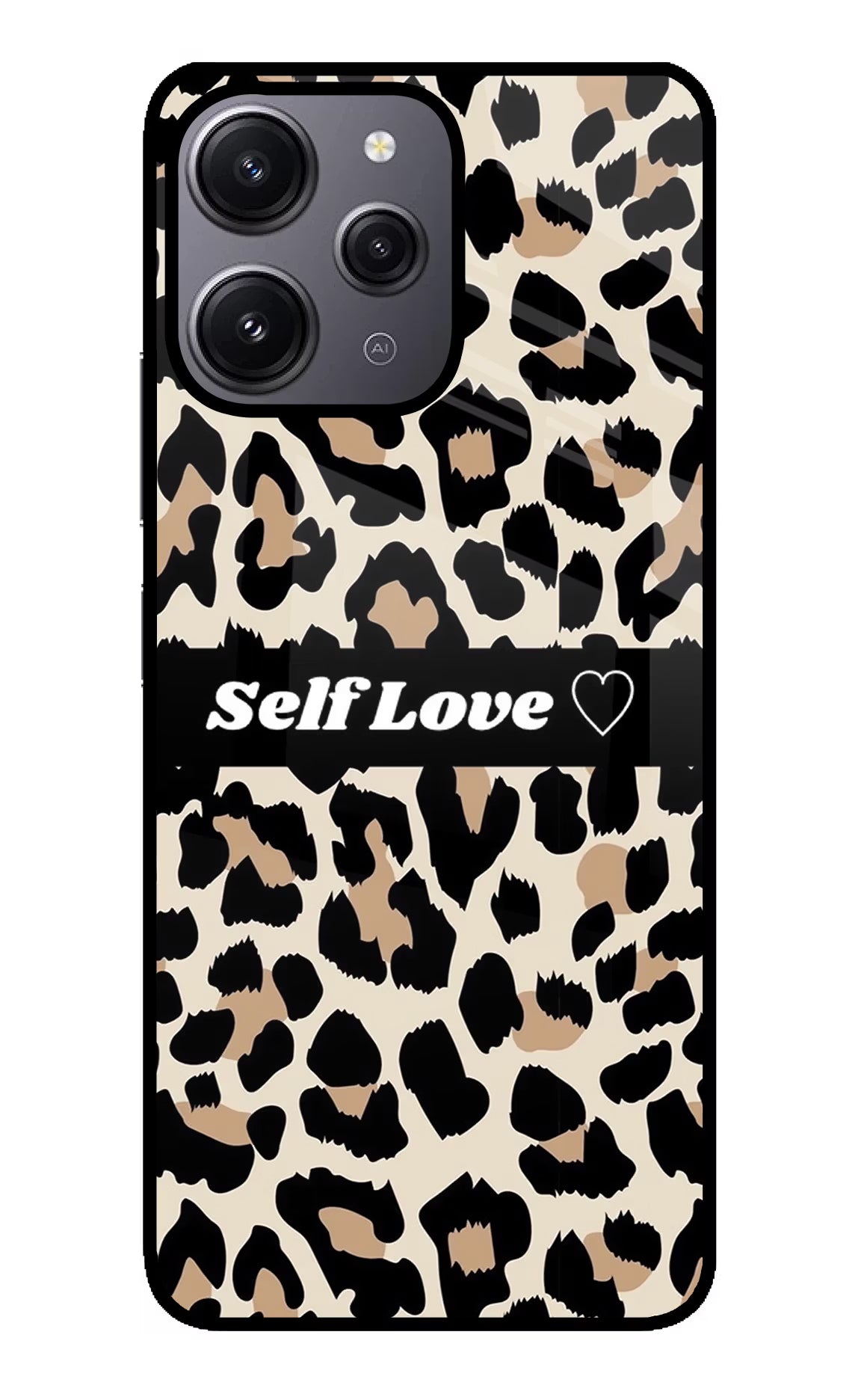 Leopard Print Self Love Redmi 12 4G Glass Case Back Cover by Casekaro