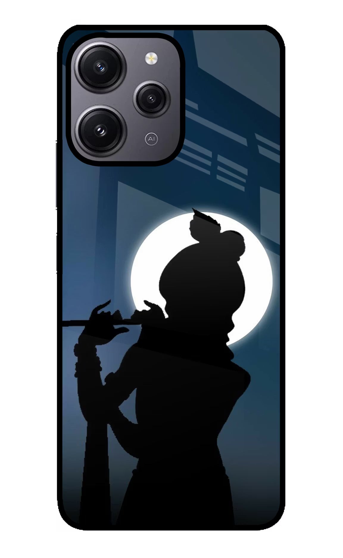 Shri Krishna Silhouette Redmi 12 4G Glass Case Back Cover by Casekaro
