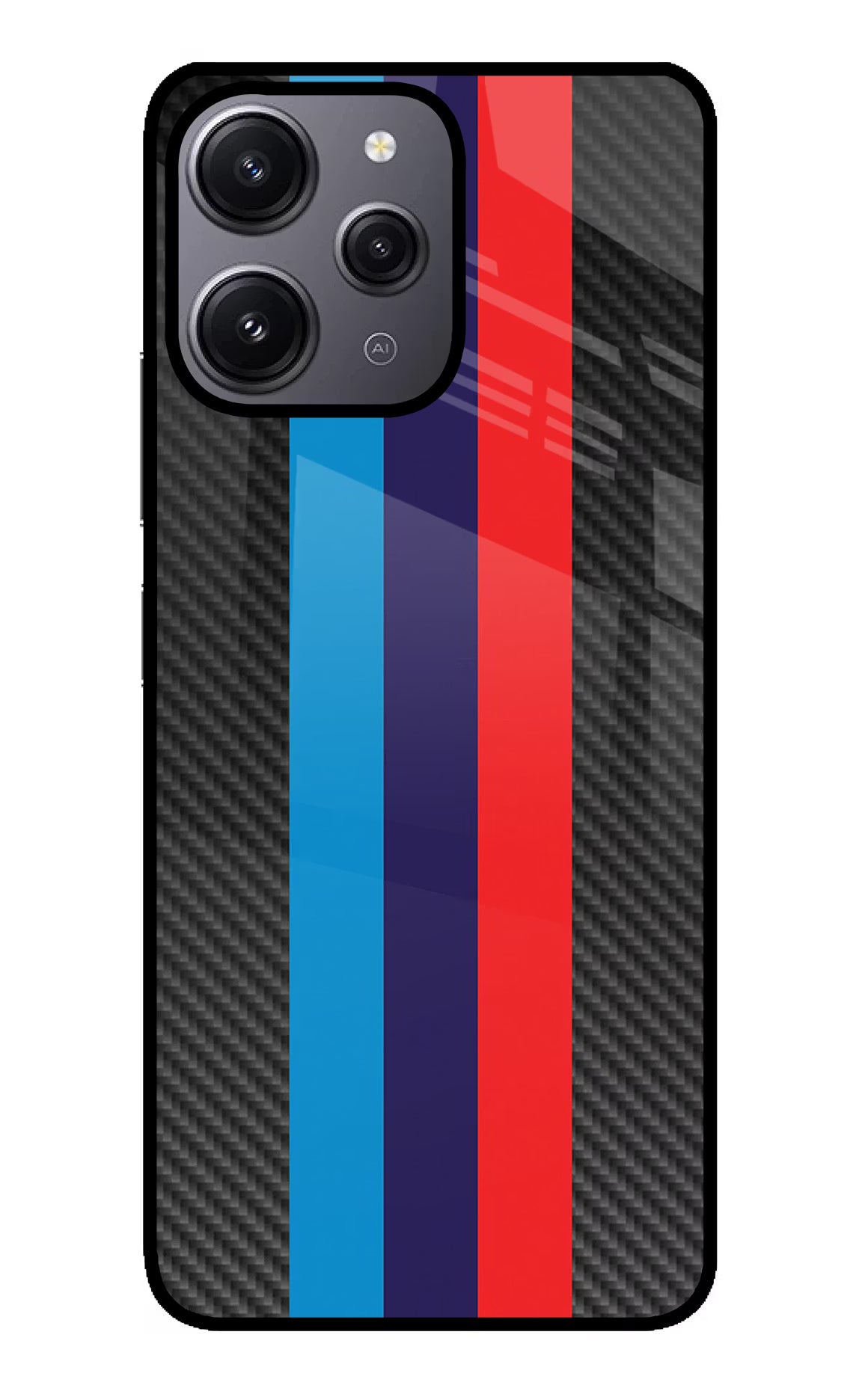BMW Stripes Pattern Redmi 12 4G Glass Case Back Cover by Casekaro