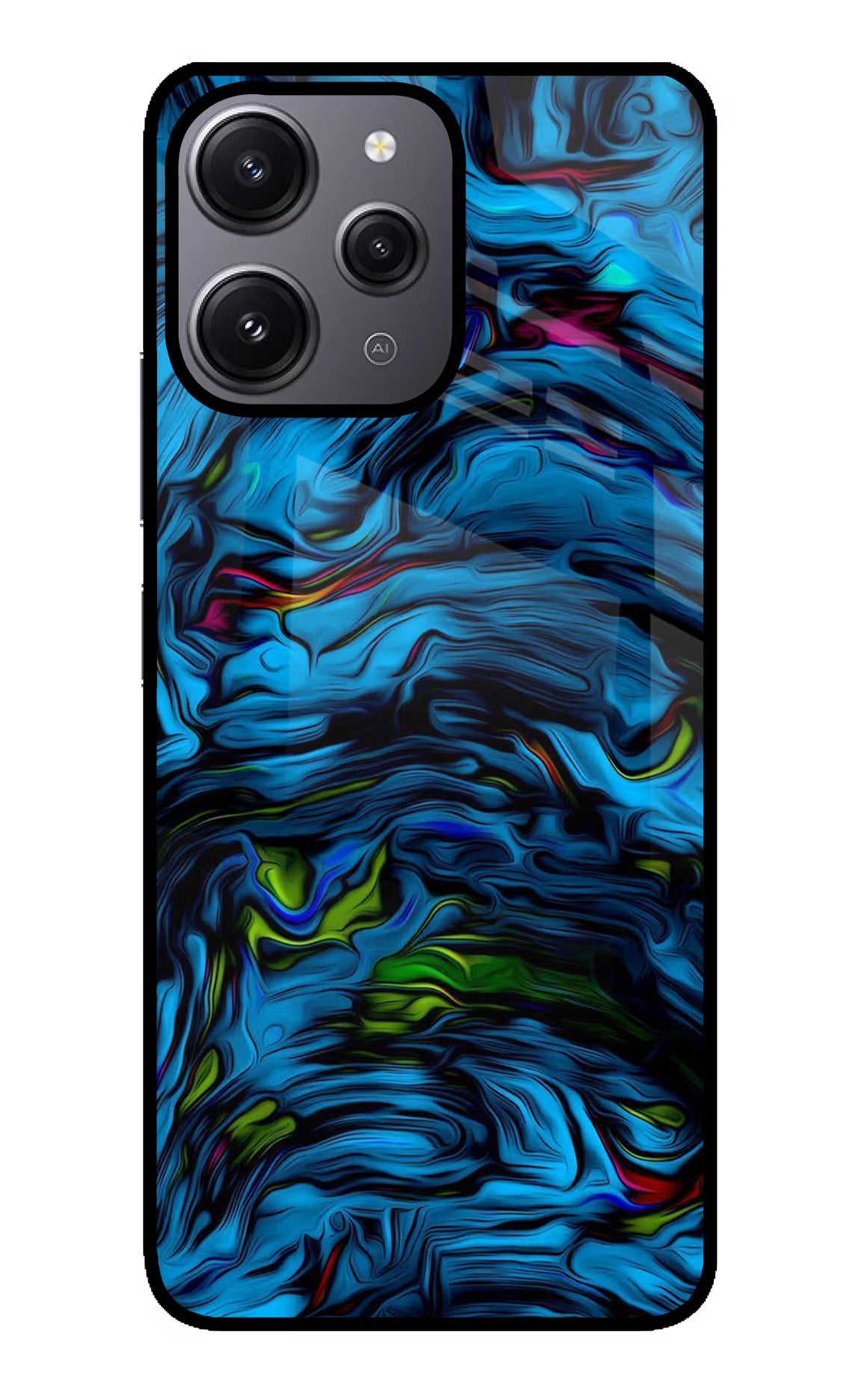 Dark Blue Abstract Redmi 12 4G Glass Case Back Cover by Casekaro