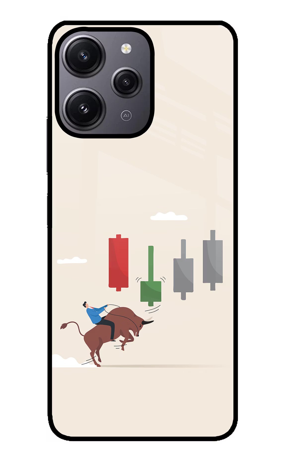 Bull Trading Momentum Redmi 12 4G Glass Case Back Cover by Casekaro