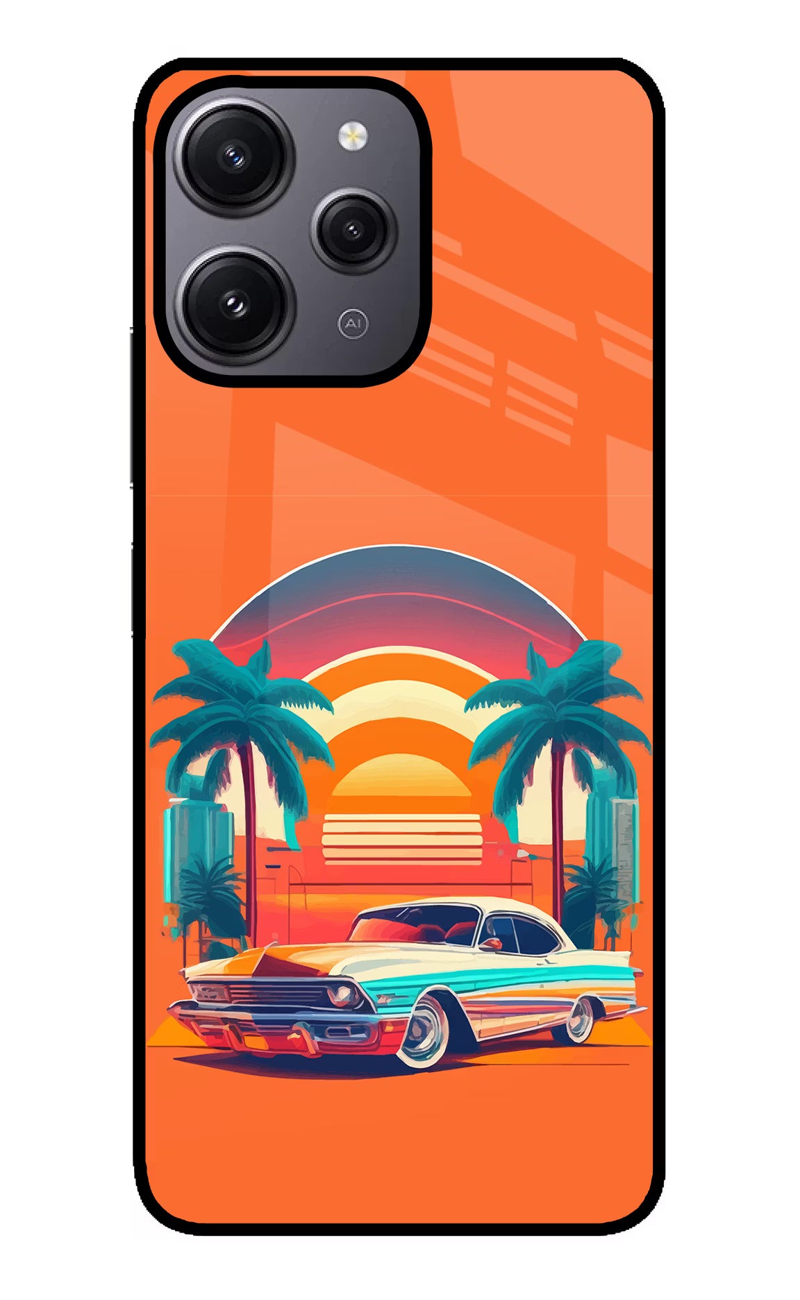 Palm Drive 80s Redmi 12 4G Glass Case Back Cover by Casekaro