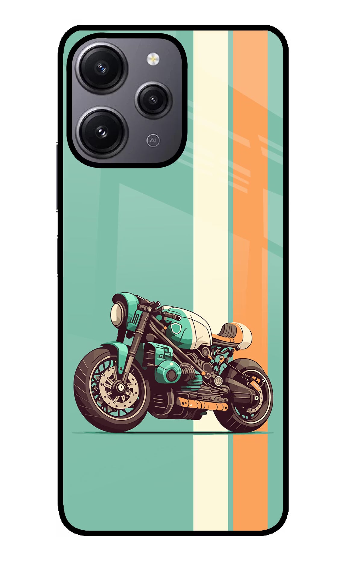 Striped Moto Drift Redmi 12 4G Glass Case Back Cover by Casekaro