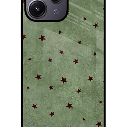 Green Stars Redmi 12 4G Glass Case Back Cover by Casekaro