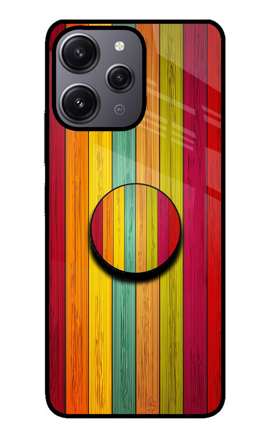 Multicolor Wooden Redmi 12 4G Glass Case