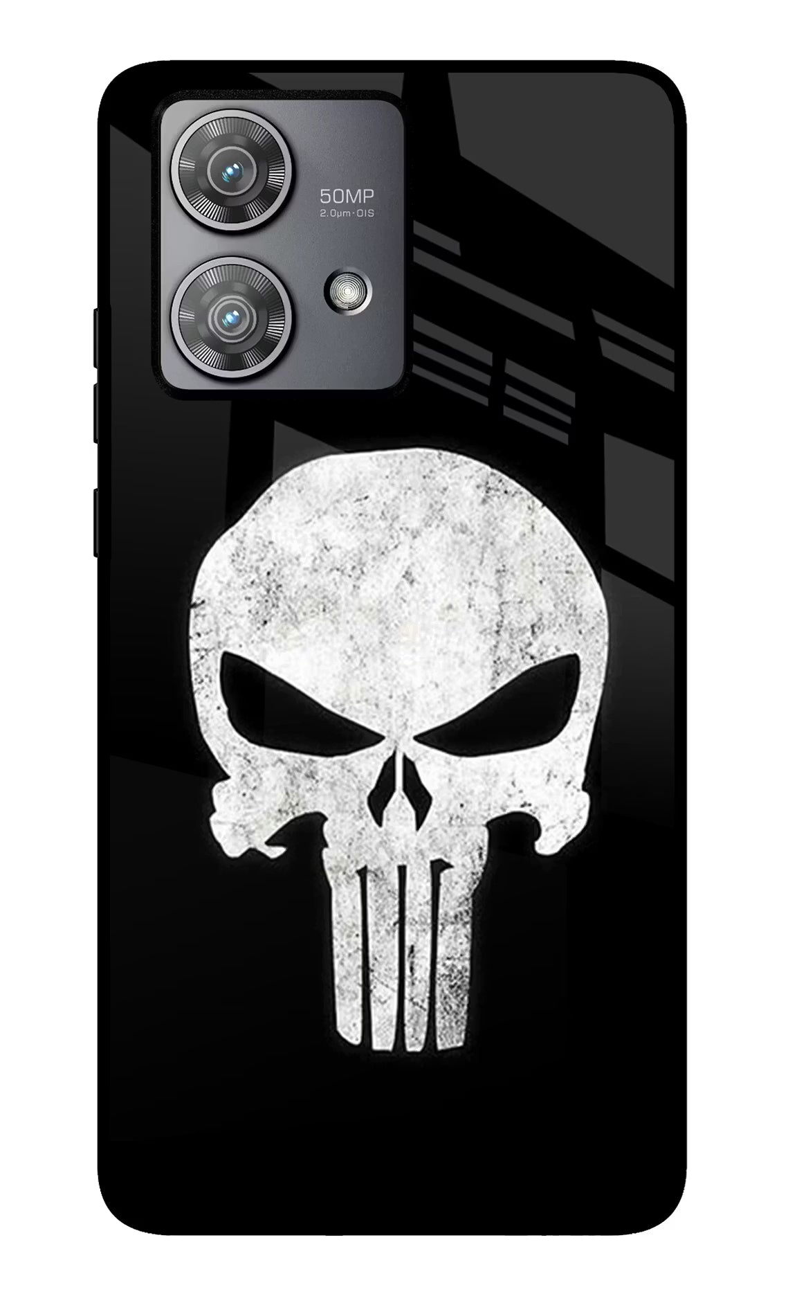 Punisher Skull Moto Edge 40 Neo Glass Case Back Cover by Casekaro