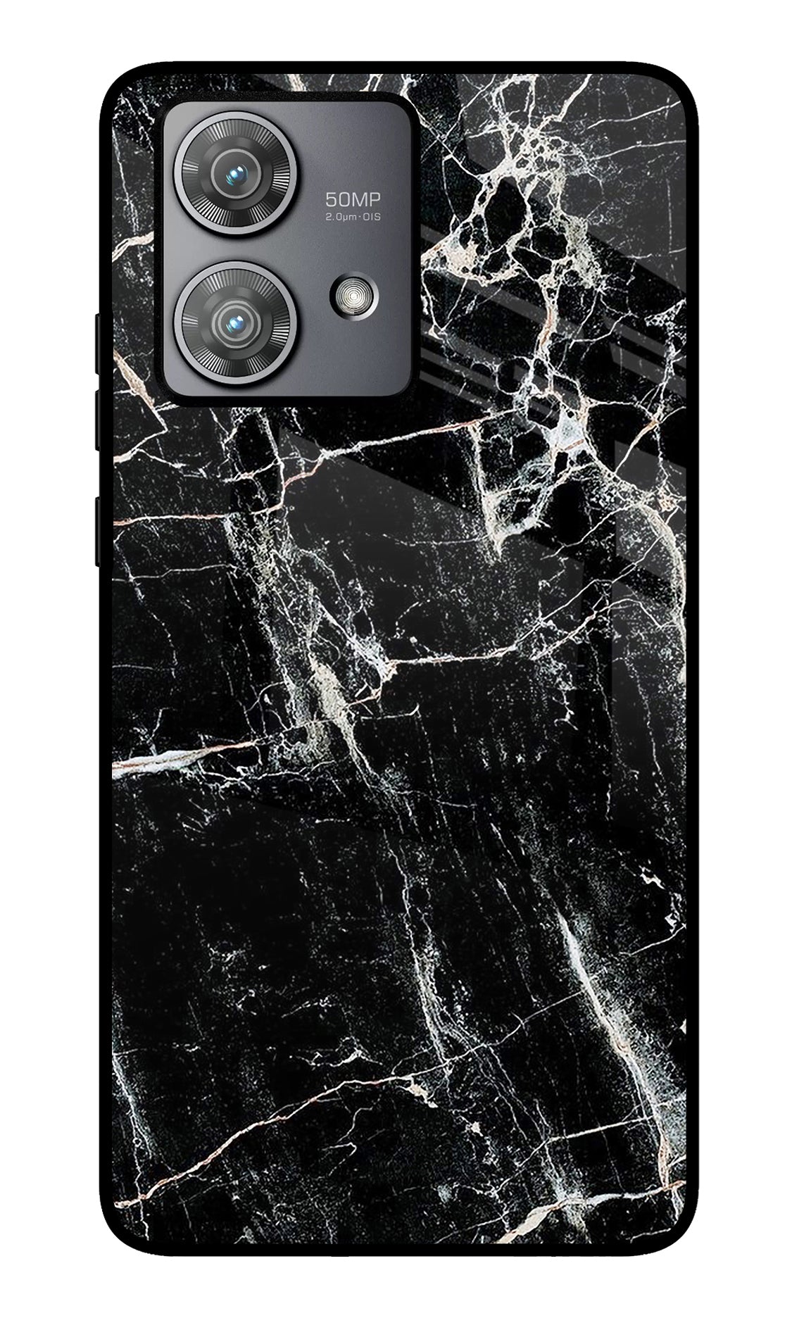 Black Marble Texture Moto Edge 40 Neo Glass Case