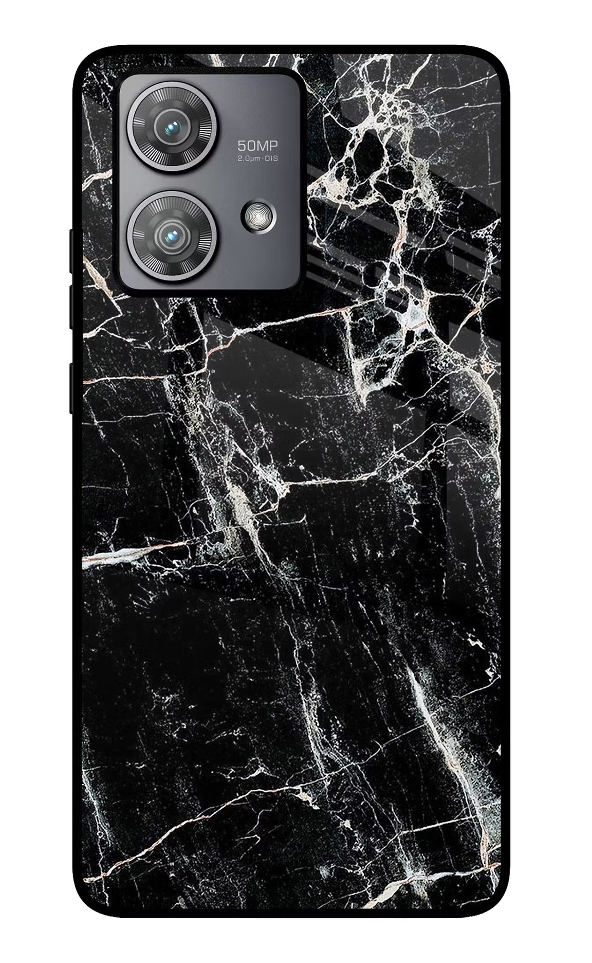 Black Marble Texture Moto Edge 40 Neo Glass Case Back Cover by Casekaro