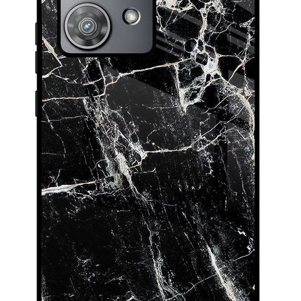 Black Marble Texture Moto Edge 40 Neo Glass Case Back Cover by Casekaro