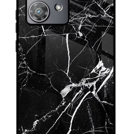 Black Marble Pattern Moto Edge 40 Neo Glass Case Back Cover by Casekaro