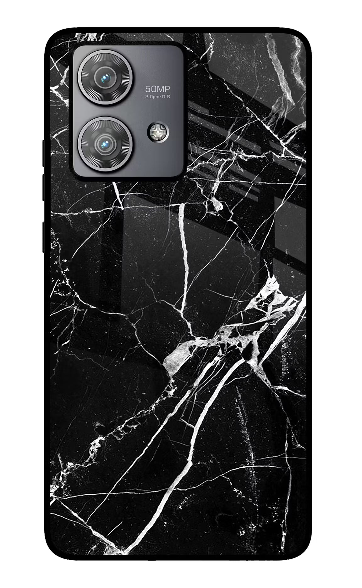 Black Marble Pattern Moto Edge 40 Neo Glass Case Back Cover by Casekaro