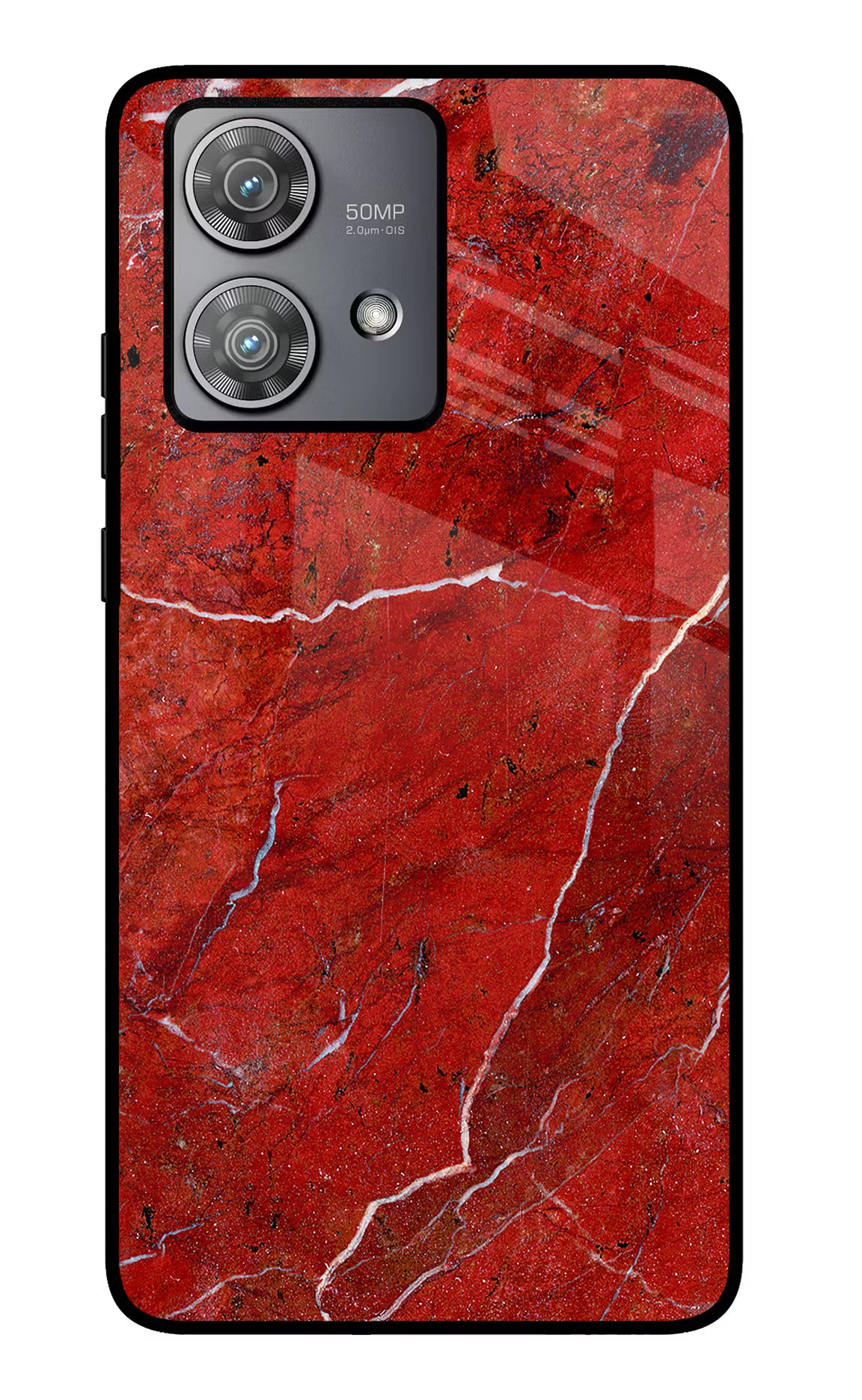Red Marble Design Moto Edge 40 Neo Glass Case Back Cover by Casekaro