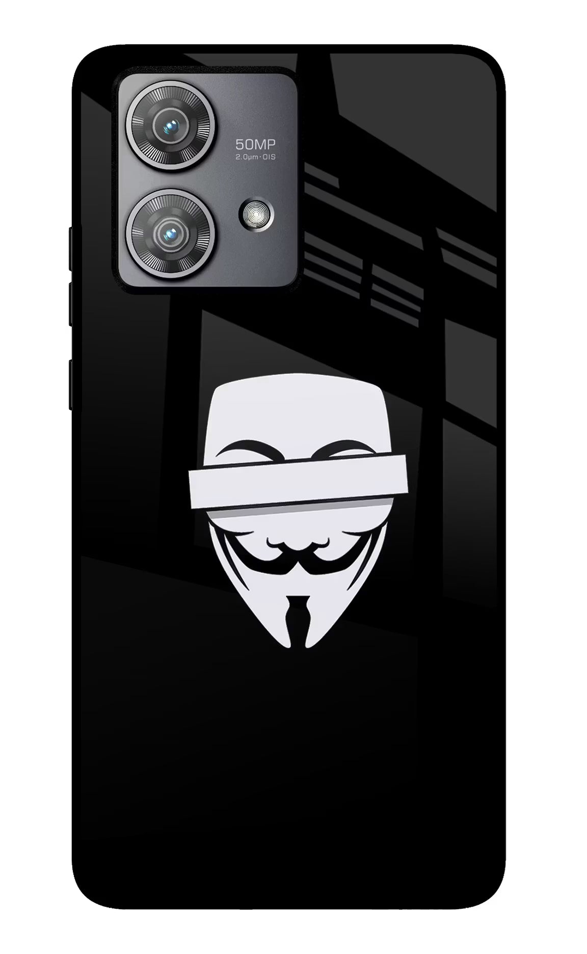Anonymous Face Moto Edge 40 Neo Glass Case Back Cover by Casekaro