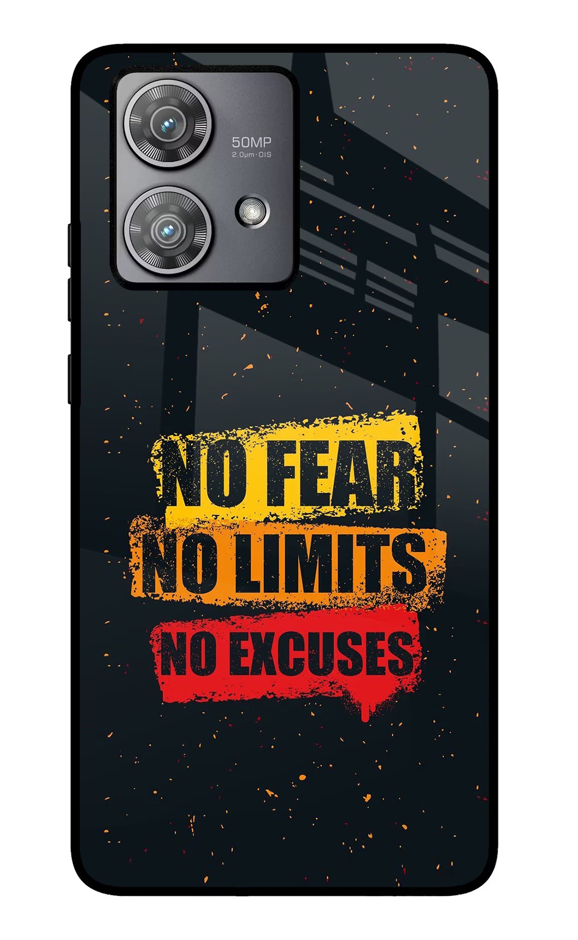 No Fear No Limits No Excuse Moto Edge 40 Neo Glass Case Back Cover by Casekaro