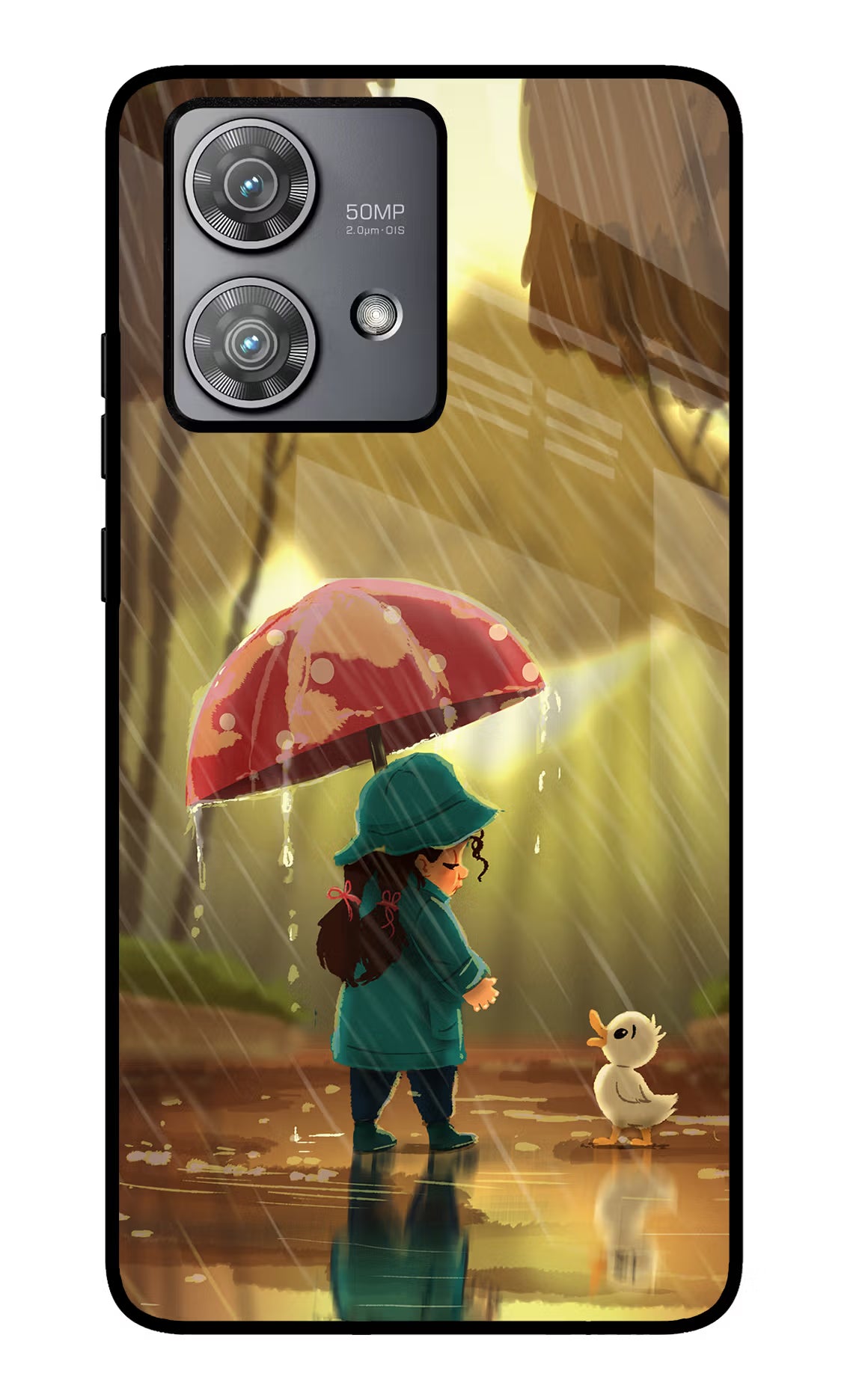 Rainy Day Moto Edge 40 Neo Glass Case Back Cover by Casekaro