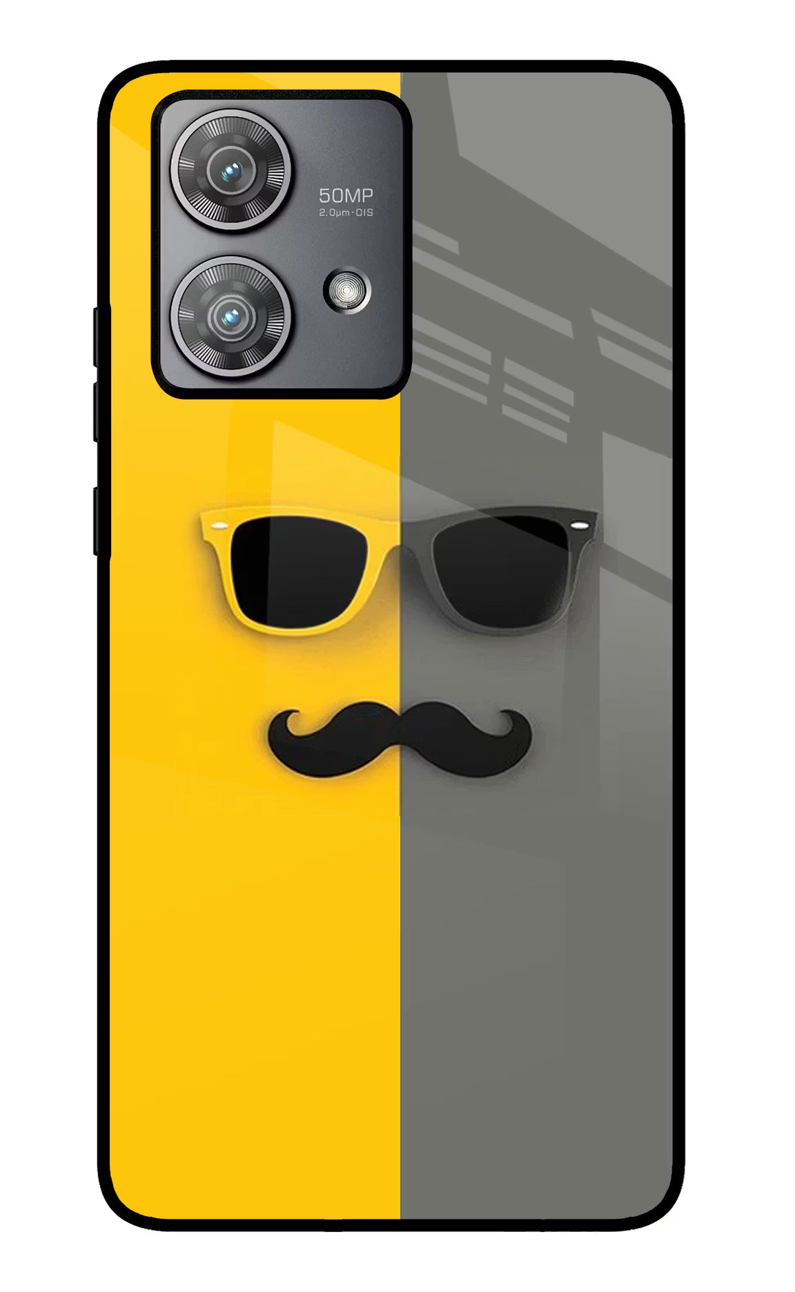 Sunglasses with Mustache Moto Edge 40 Neo Glass Case Back Cover by Casekaro