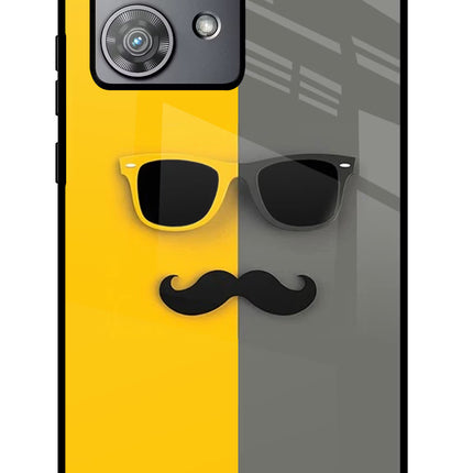 Sunglasses with Mustache Moto Edge 40 Neo Glass Case Back Cover by Casekaro
