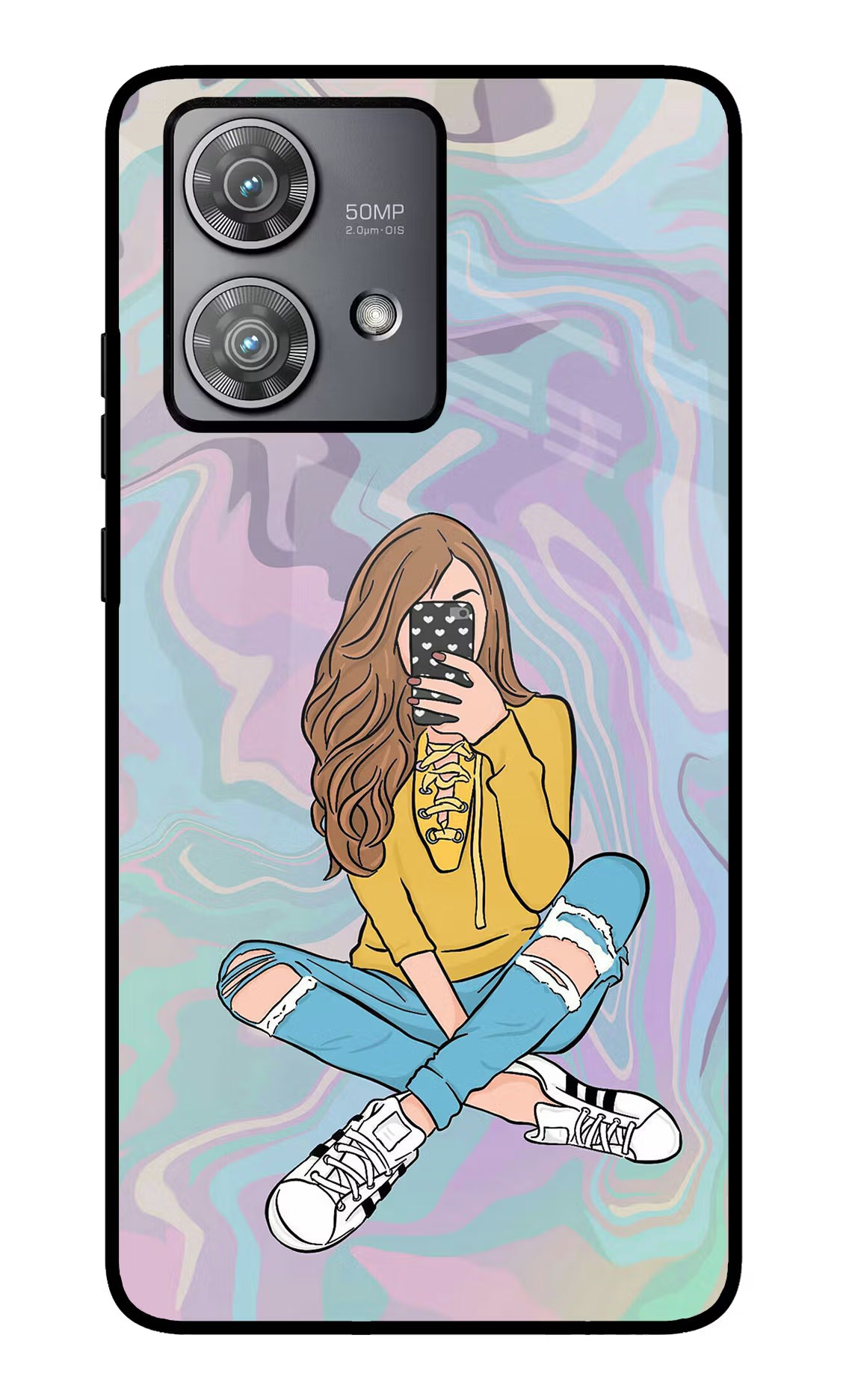 Selfie Girl Moto Edge 40 Neo Glass Case Back Cover by Casekaro