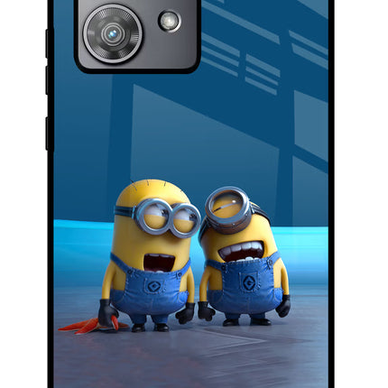 Minion Laughing Moto Edge 40 Neo Glass Case Back Cover by Casekaro