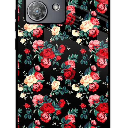 Rose Pattern Moto Edge 40 Neo Glass Case Back Cover by Casekaro