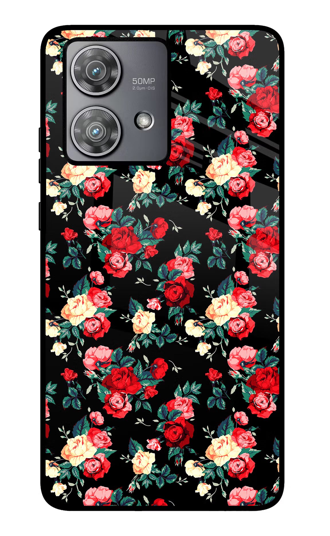 Rose Pattern Moto Edge 40 Neo Glass Case Back Cover by Casekaro