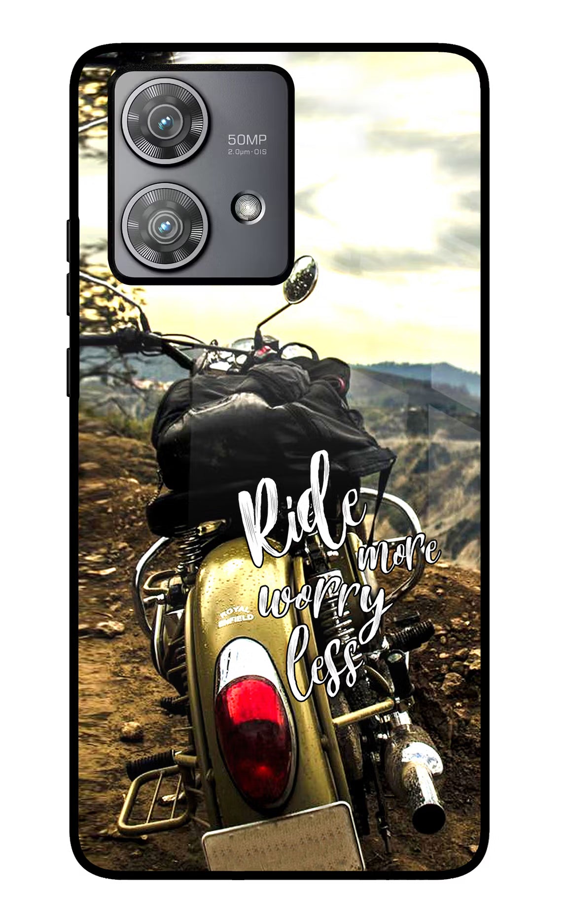 Ride More Worry Less Moto Edge 40 Neo Glass Case Back Cover by Casekaro