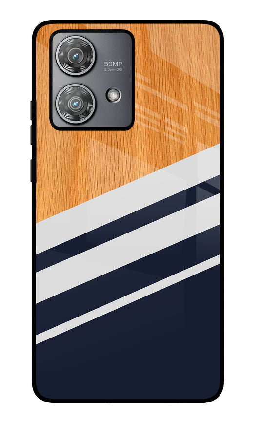 Blue and white wooden Moto Edge 40 Neo Glass Case