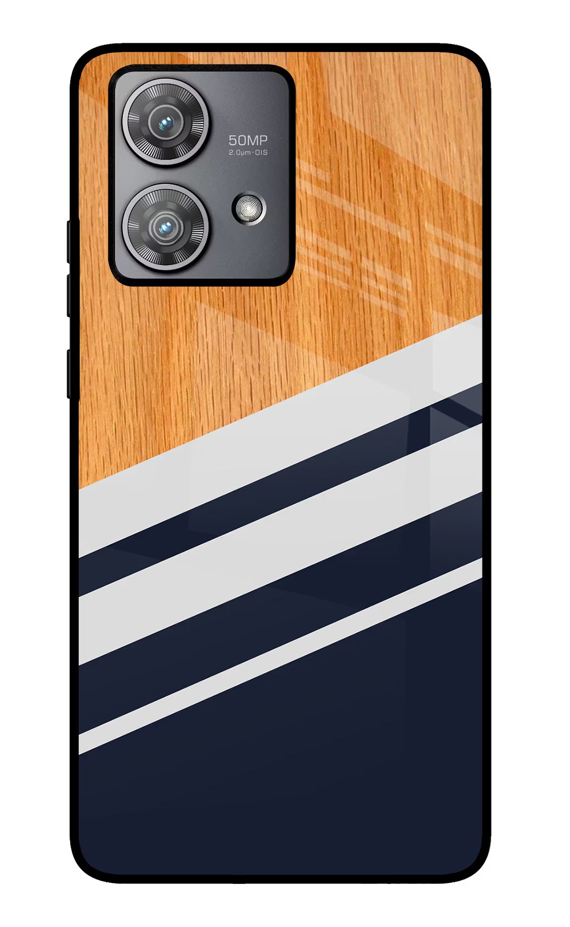 Blue and white wooden Moto Edge 40 Neo Glass Case Back Cover by Casekaro