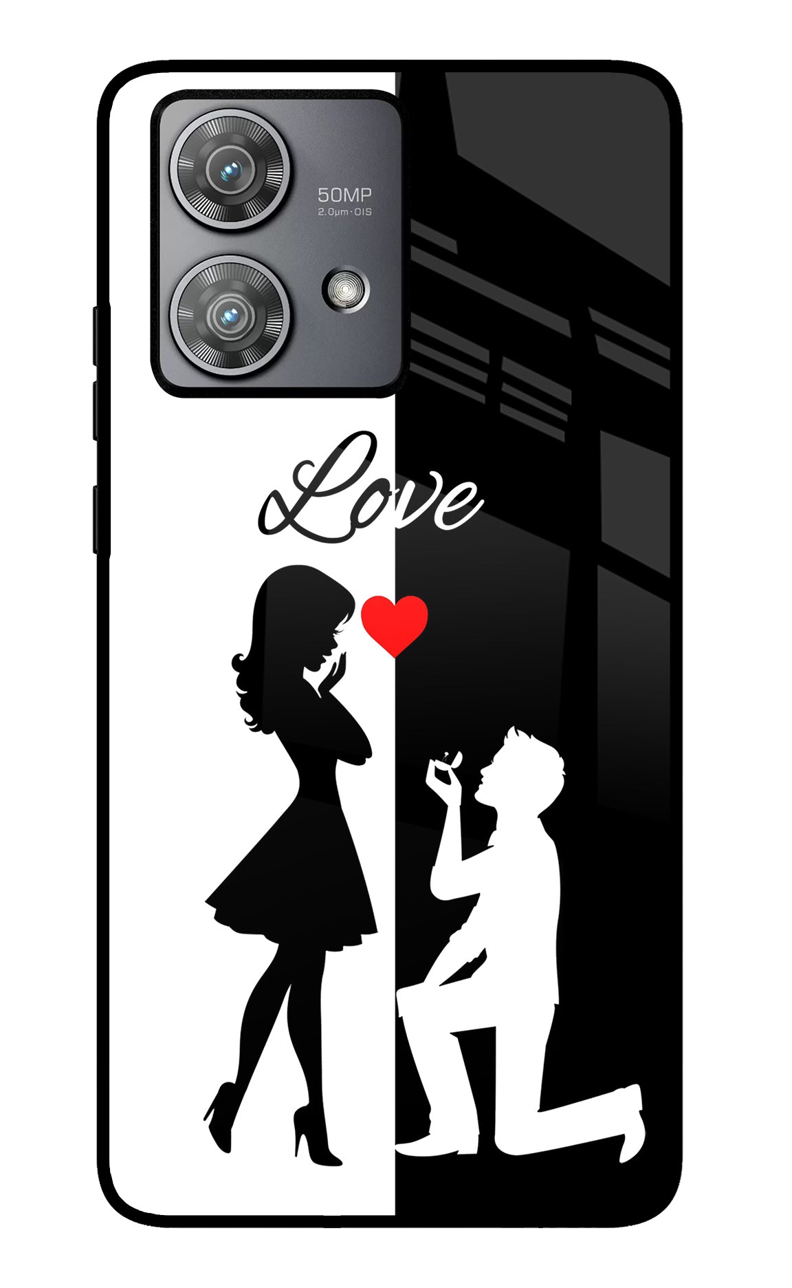 Love Propose Black And White Moto Edge 40 Neo Glass Case