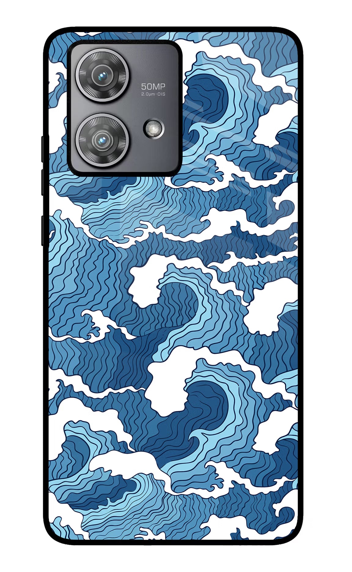 Blue Waves Moto Edge 40 Neo Glass Case Back Cover by Casekaro
