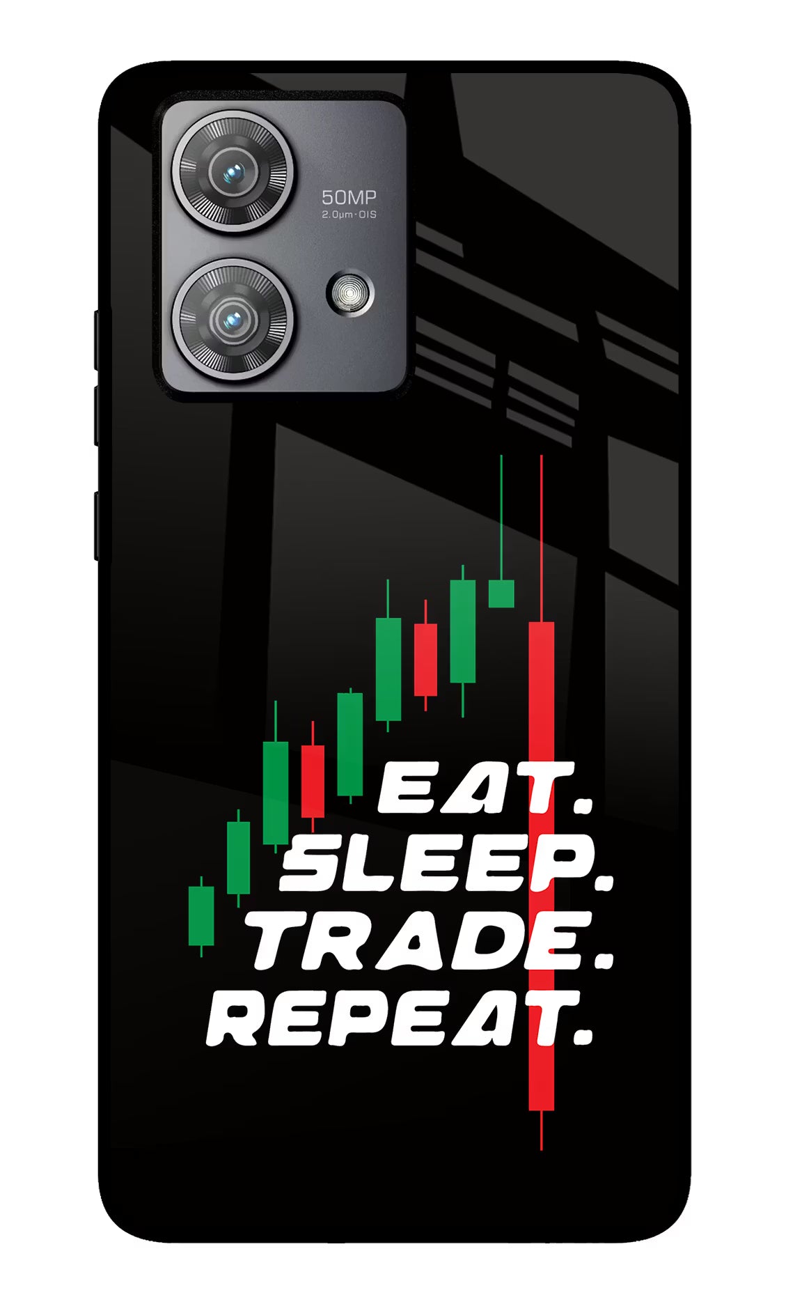 Eat Sleep Trade Repeat Moto Edge 40 Neo Glass Case Back Cover by Casekaro