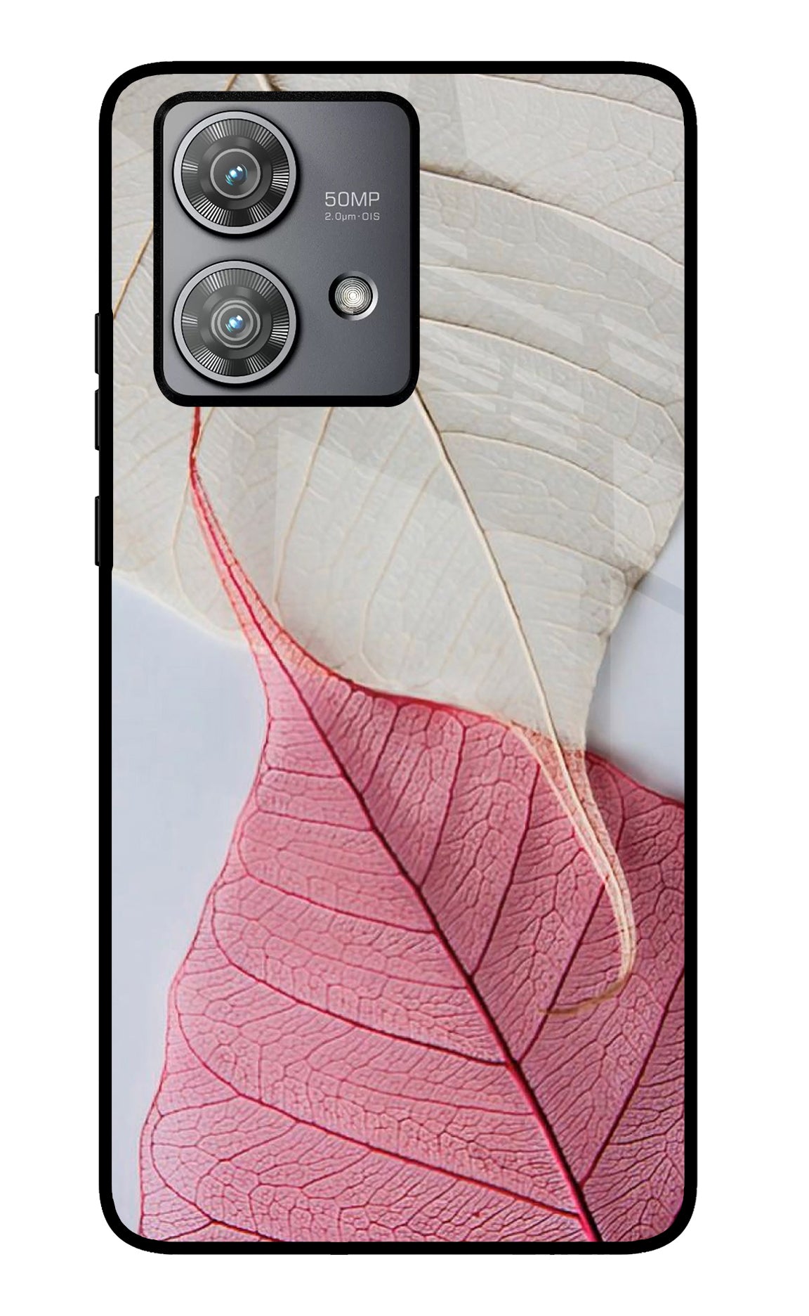 White Pink Leaf Moto Edge 40 Neo Glass Case