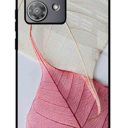 White Pink Leaf Moto Edge 40 Neo Glass Case Back Cover by Casekaro