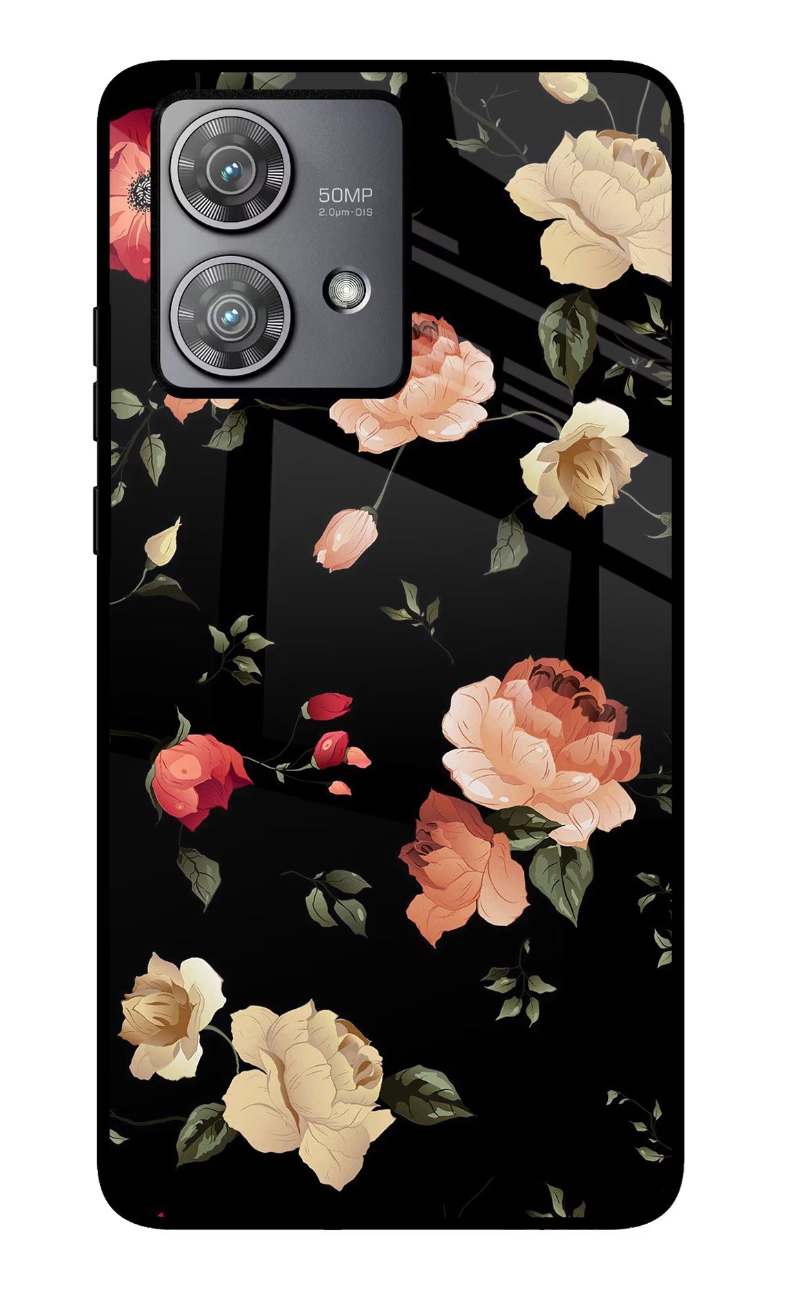 Flowers Moto Edge 40 Neo Glass Case Back Cover by Casekaro