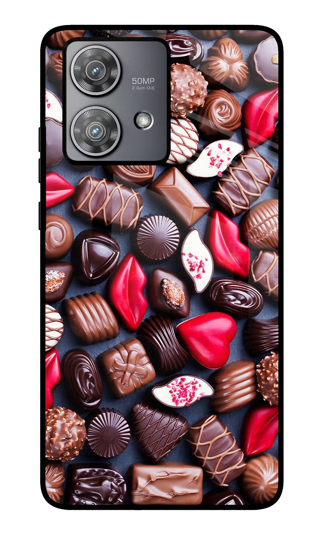 Chocolates Moto Edge 40 Neo Glass Case Back Cover by Casekaro